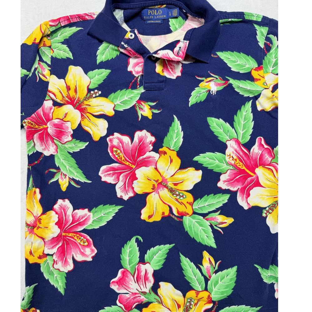 Polo Ralph Lauren Hawaiian Floral Polo Shirt Hibiscus Resort Navy Mens Sz Lg